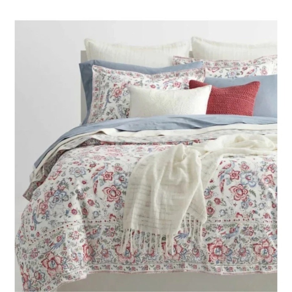 NEW $300 Ralph Lauren LUCIE Floral Stripe Cream Multi 3pc Duvet Set - Full/Queen